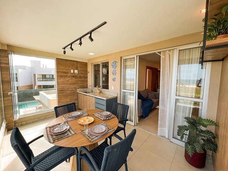 Apartamento Vista Mar e Pé na Areia 3 Suites em Condomínio e